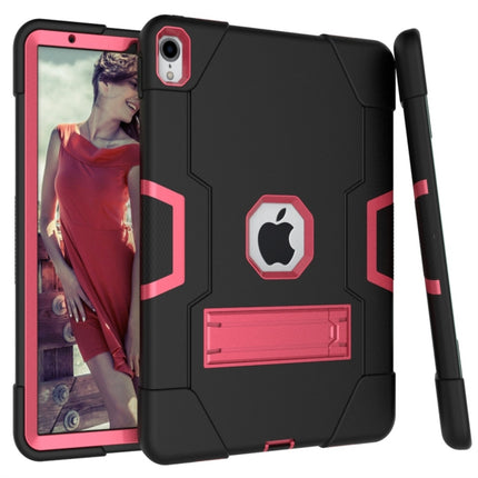 For iPad Pro 11 Contrast Color Silicone + PC Combination Case with Holder(Black + Rose Red)-garmade.com