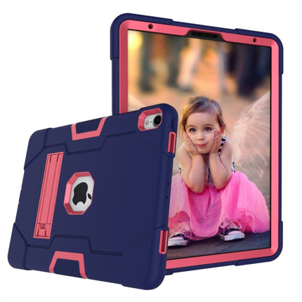 For iPad Pro 11 Contrast Color Silicone + PC Combination Case with Holder(Navy Blue + Rose Red)-garmade.com