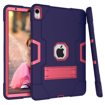 For iPad Pro 11 Contrast Color Silicone + PC Combination Case with Holder(Navy Blue + Rose Red)-garmade.com