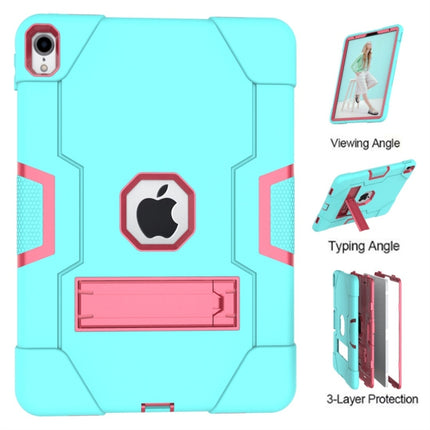 For iPad Pro 11 Contrast Color Silicone + PC Combination Case with Holder(Aqua + Rose Red)-garmade.com