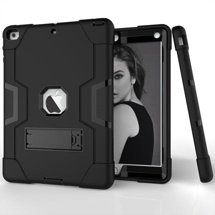 For iPad Air Contrast Color Silicone + PC Combination Case with Holder(Black)-garmade.com