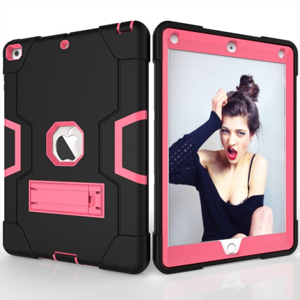 For iPad Air Contrast Color Silicone + PC Combination Case with Holder(Black + Rose Red)-garmade.com