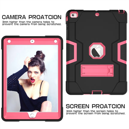 For iPad Air Contrast Color Silicone + PC Combination Case with Holder(Black + Rose Red)-garmade.com