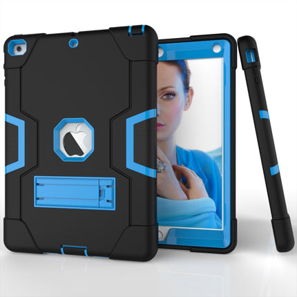 For iPad Air Contrast Color Silicone + PC Combination Case with Holder(Black + Blue)-garmade.com