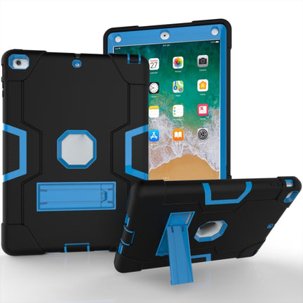 For iPad Air Contrast Color Silicone + PC Combination Case with Holder(Black + Blue)-garmade.com