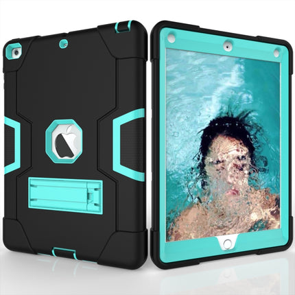 For iPad Air Contrast Color Silicone + PC Combination Case with Holder(Black + Aqua)-garmade.com