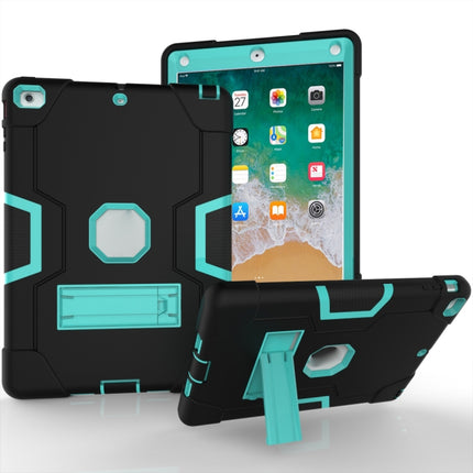 For iPad Air Contrast Color Silicone + PC Combination Case with Holder(Black + Aqua)-garmade.com
