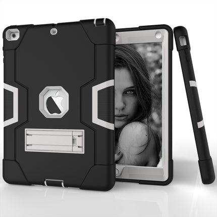 For iPad Air Contrast Color Silicone + PC Combination Case with Holder(Black + Grey)-garmade.com