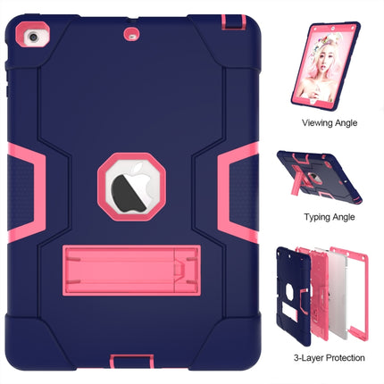For iPad Air Contrast Color Silicone + PC Combination Case with Holder(Navy Blue + Rose Red)-garmade.com