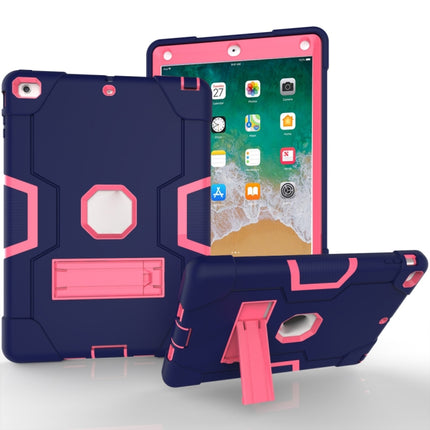For iPad Air Contrast Color Silicone + PC Combination Case with Holder(Navy Blue + Rose Red)-garmade.com