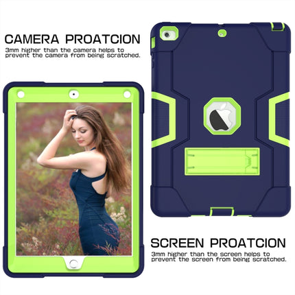 For iPad Air Contrast Color Silicone + PC Combination Case with Holder(Navy Blue +Olivine)-garmade.com