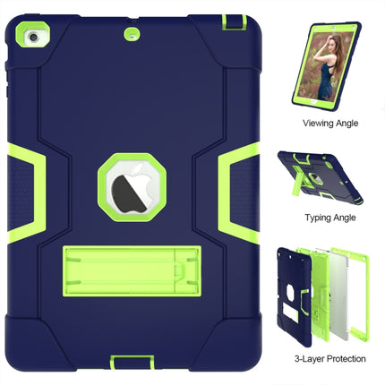 For iPad Air Contrast Color Silicone + PC Combination Case with Holder(Navy Blue +Olivine)-garmade.com