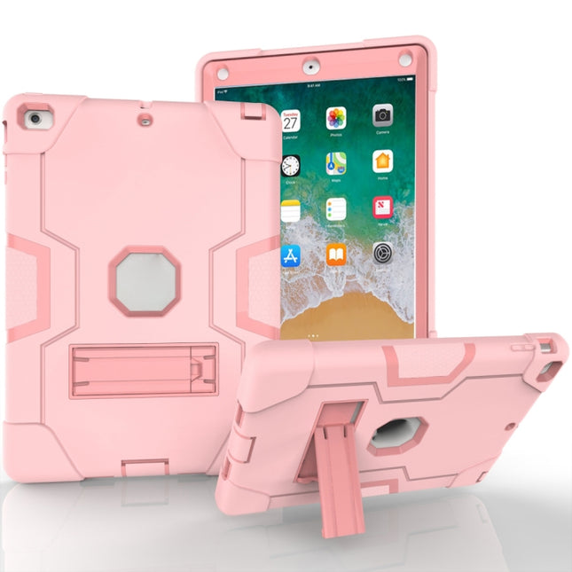 For iPad Air Contrast Color Silicone + PC Combination Case with Holder(Rose Gold)-garmade.com