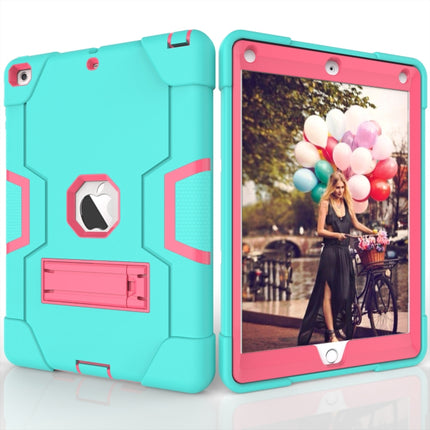 For iPad Air Contrast Color Silicone + PC Combination Case with Holder(Aqua + Rose Red)-garmade.com