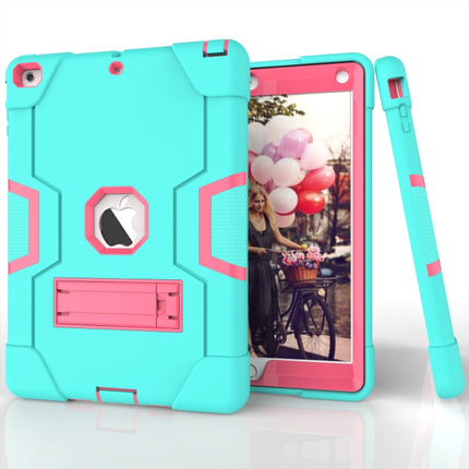 For iPad Air Contrast Color Silicone + PC Combination Case with Holder(Aqua + Rose Red)-garmade.com