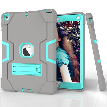 For iPad Air Contrast Color Silicone + PC Combination Case with Holder(Grey + Aqua)-garmade.com