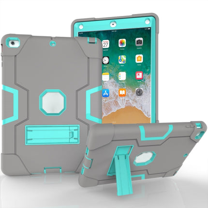 For iPad Air Contrast Color Silicone + PC Combination Case with Holder(Grey + Aqua)-garmade.com
