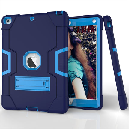 For iPad Air Contrast Color Silicone + PC Combination Case with Holder(Navy Blue + Blue)-garmade.com