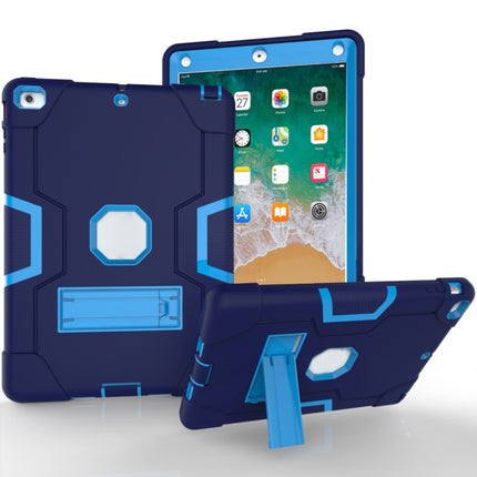 For iPad Air Contrast Color Silicone + PC Combination Case with Holder(Navy Blue + Blue)-garmade.com