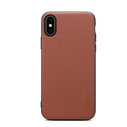 For iPhone X / XS Denior V7 Luxury Car Cowhide Leather Ultrathin Protective Case(Brown)-garmade.com