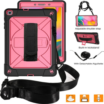 For Galaxy Tab A 8.0 (2019) T290 Contrast Color Silicone + PC Combination Case with Holder(Black + Rose Red)-garmade.com
