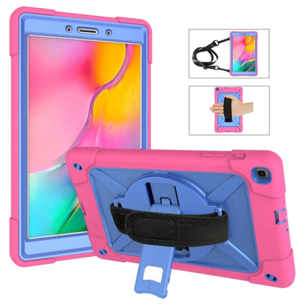 For Galaxy Tab A 8.0 (2019) T290 Contrast Color Silicone + PC Combination Case with Holder(Rose Red + Blue)-garmade.com