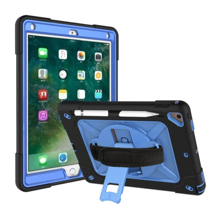 For iPad 9.7 Contrast Color Silicone + PC Combination Case with Holder(Black + Blue)-garmade.com
