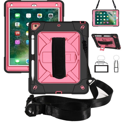 For iPad 9.7 Contrast Color Silicone + PC Combination Case with Holder(Black + Rose Red)-garmade.com