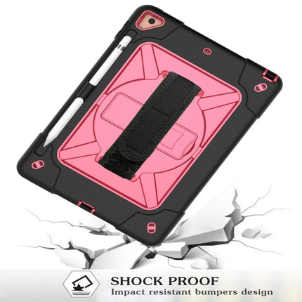 For iPad 9.7 Contrast Color Silicone + PC Combination Case with Holder(Black + Rose Red)-garmade.com