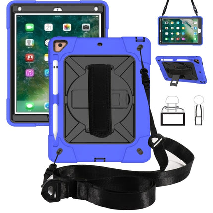 For iPad 9.7 Contrast Color Silicone + PC Combination Case with Holder(Dark Blue + Black)-garmade.com