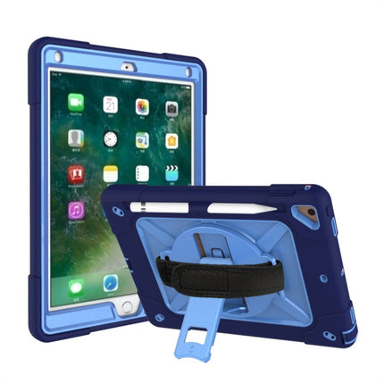 For iPad 9.7 Contrast Color Silicone + PC Combination Case with Holder(Navy Blue + Blue)-garmade.com