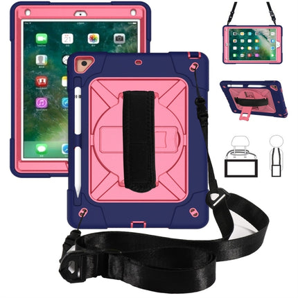 For iPad 9.7 Contrast Color Silicone + PC Combination Case with Holder(Navy Blue + Rose Red)-garmade.com
