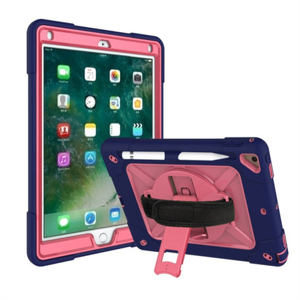 For iPad 9.7 Contrast Color Silicone + PC Combination Case with Holder(Navy Blue + Rose Red)-garmade.com