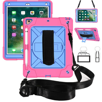 For iPad 9.7 Contrast Color Silicone + PC Combination Case with Holder(Rose Red + Blue)-garmade.com