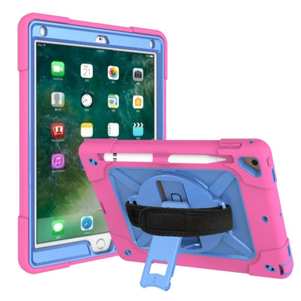 For iPad 9.7 Contrast Color Silicone + PC Combination Case with Holder(Rose Red + Blue)-garmade.com