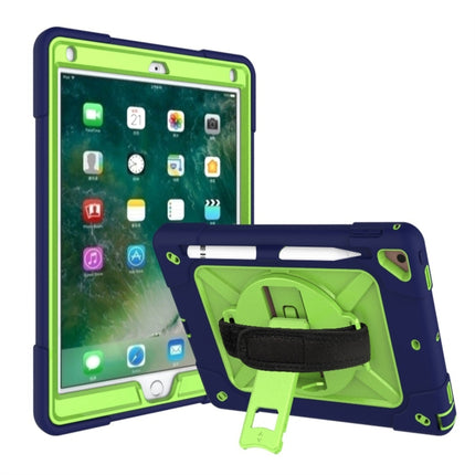 For iPad 9.7 Contrast Color Silicone + PC Combination Case with Holder(Navy Blue + Olivine)-garmade.com
