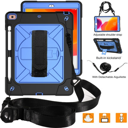 For iPad 10.2 Contrast Color Silicone + PC Combination Case with Holder(Black + Blue)-garmade.com