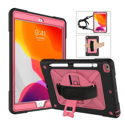 For iPad 10.2 Contrast Color Silicone + PC Combination Case with Holder(Black + Rose Red)-garmade.com