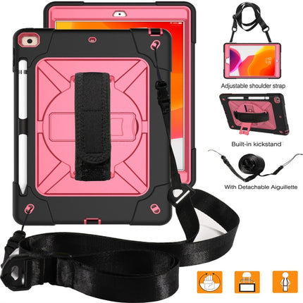 For iPad 10.2 Contrast Color Silicone + PC Combination Case with Holder(Black + Rose Red)-garmade.com
