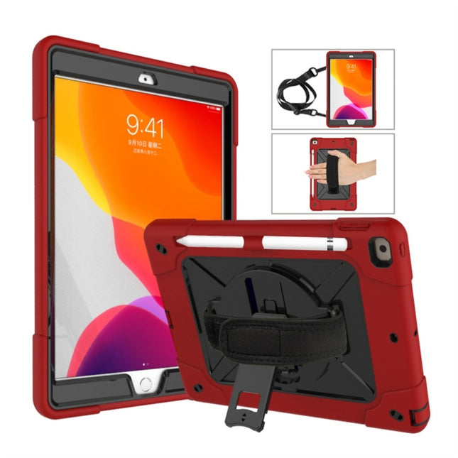 For iPad 10.2 Contrast Color Silicone + PC Combination Case with Holder(Red + Black)-garmade.com