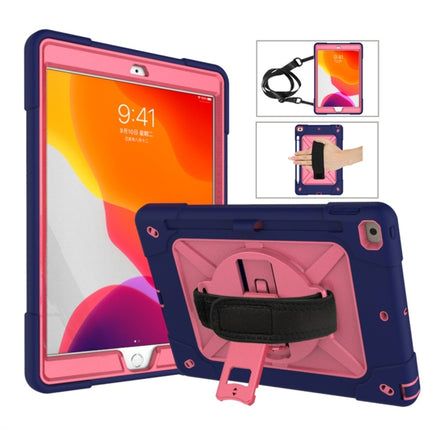 For iPad 10.2 Contrast Color Silicone + PC Combination Case with Holder(Navy Blue + Rose Red)-garmade.com