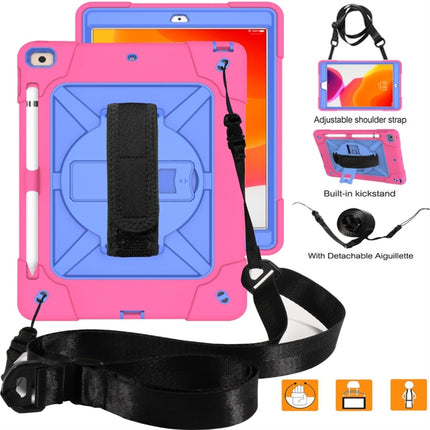 For iPad 10.2 Contrast Color Silicone + PC Combination Case with Holder(Rose Red + Blue)-garmade.com