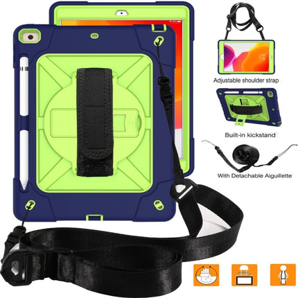For iPad 10.2 Contrast Color Silicone + PC Combination Case with Holder(Navy Blue + Olivine)-garmade.com
