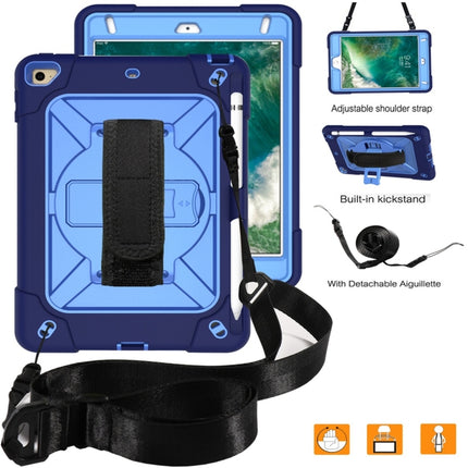 For iPad Mini 5 / 4 Contrast Color Silicone + PC Combination Case with Holder(Navy Blue + Blue)-garmade.com