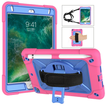 For iPad Mini 5 / 4 Contrast Color Silicone + PC Combination Case with Holder(Rose Red + Blue)-garmade.com