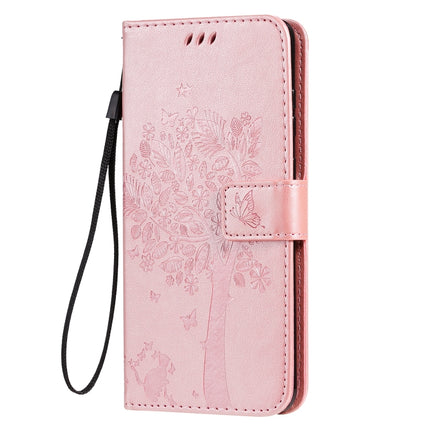 For Galaxy S20+ Tree & Cat Pattern Pressed Printing Horizontal Flip PU Leather Case with Holder & Card Slots & Wallet & Lanyard(Rose Gold)-garmade.com