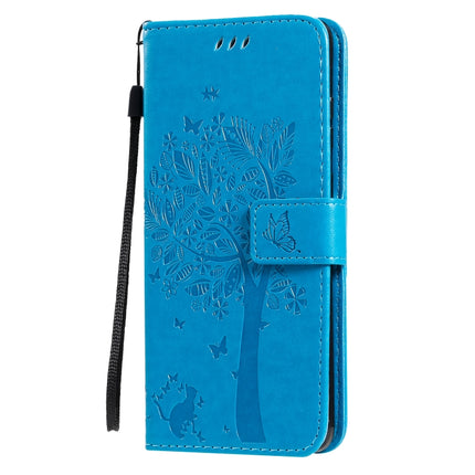 For Galaxy S20+ Tree & Cat Pattern Pressed Printing Horizontal Flip PU Leather Case with Holder & Card Slots & Wallet & Lanyard(Blue)-garmade.com