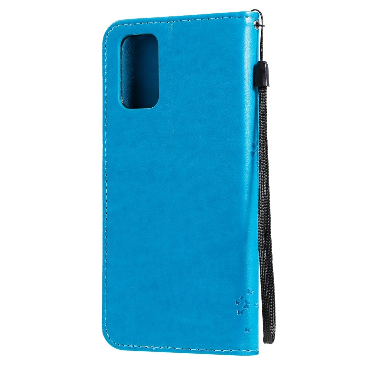 For Galaxy S20+ Tree & Cat Pattern Pressed Printing Horizontal Flip PU Leather Case with Holder & Card Slots & Wallet & Lanyard(Blue)-garmade.com