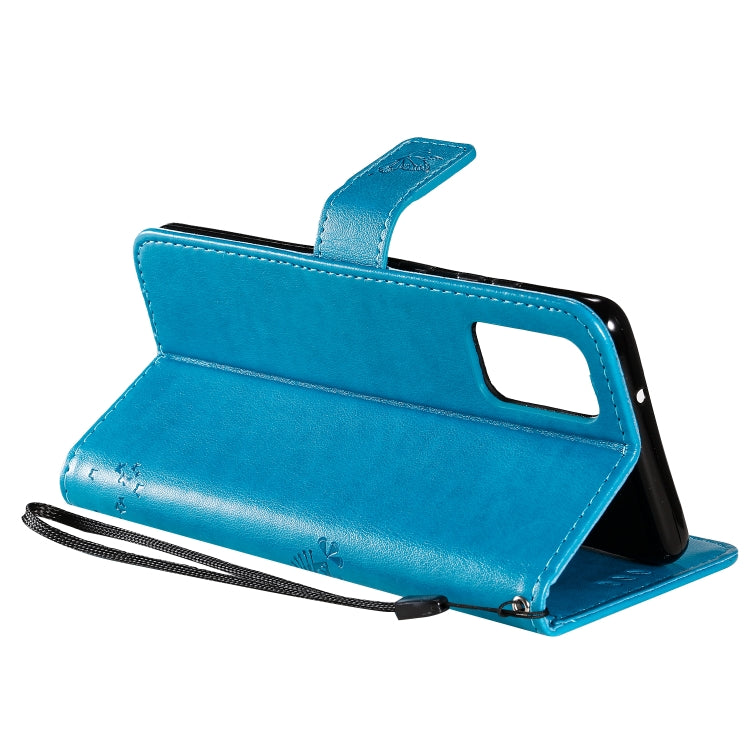 For Galaxy S20+ Tree & Cat Pattern Pressed Printing Horizontal Flip PU Leather Case with Holder & Card Slots & Wallet & Lanyard(Blue)-garmade.com