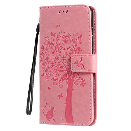 For Galaxy S20+ Tree & Cat Pattern Pressed Printing Horizontal Flip PU Leather Case with Holder & Card Slots & Wallet & Lanyard(Pink)-garmade.com